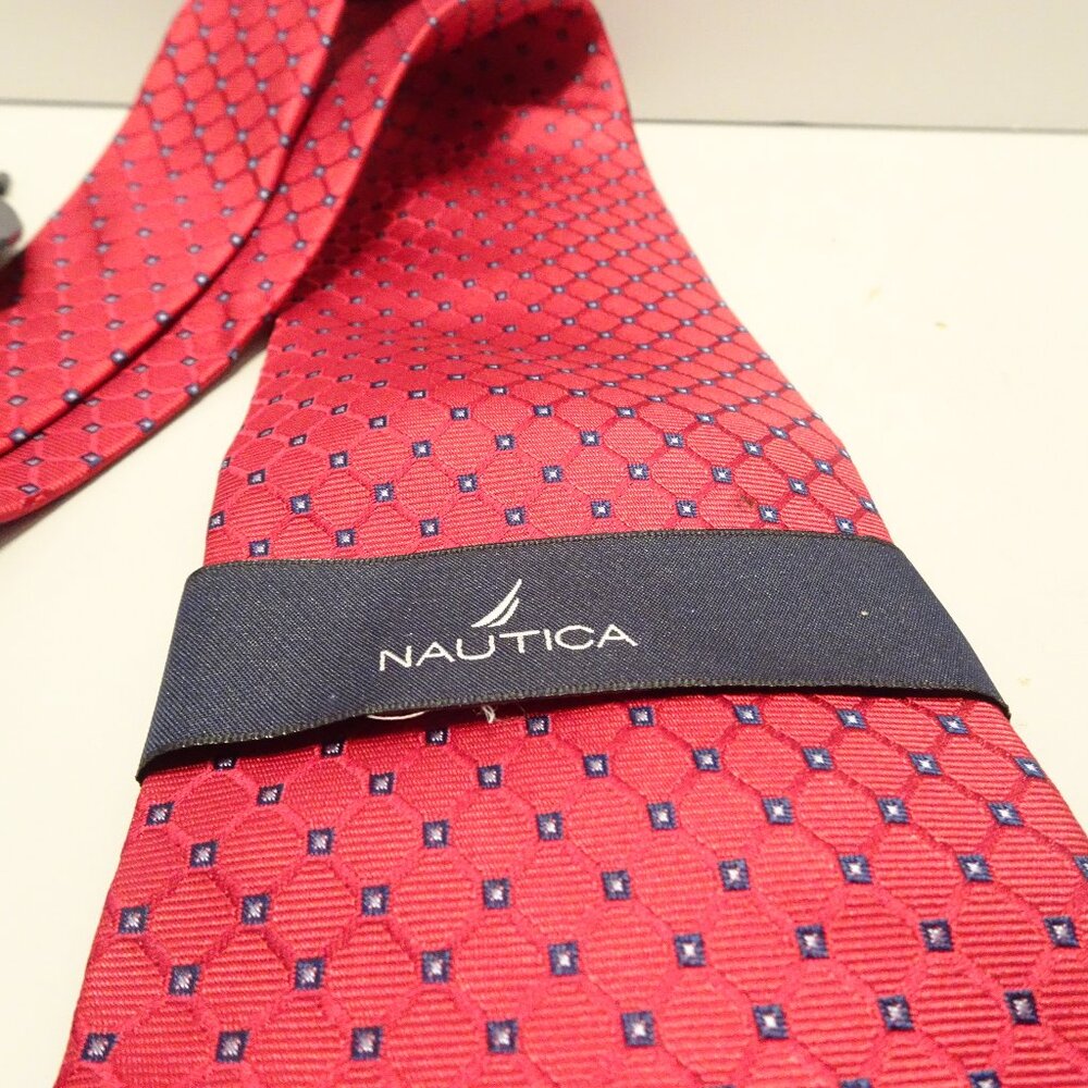 Vintage Nautica Red Silk Diamond Pattern Blue NEW Preppy Coastal Patriotic